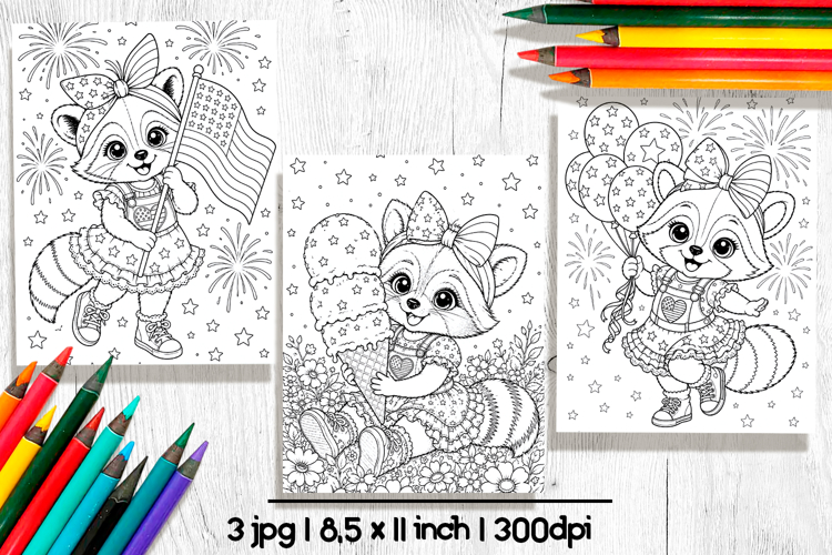 Cute raccoon patriotic coloring pages