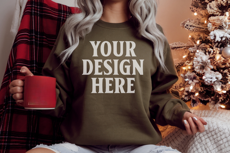 Comfort Colors 1566 Blue Spruce Sweatshirt Mockup, Cozy Boho