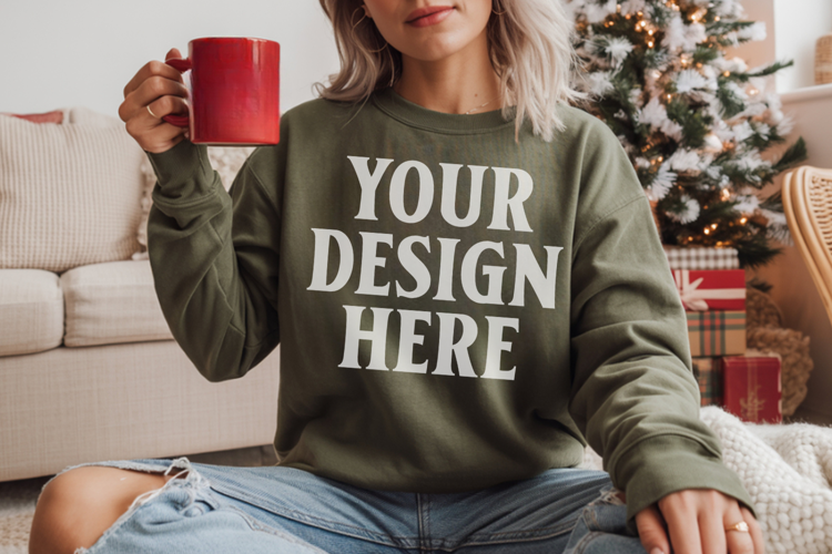 Comfort Colors 1566 Blue Spruce Sweatshirt Mockup | Real Mod