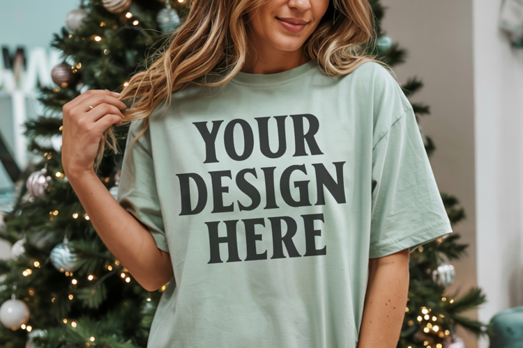 Christmas Comfort Colors 1717 Bay T-Shirt Mockup | Real Mode