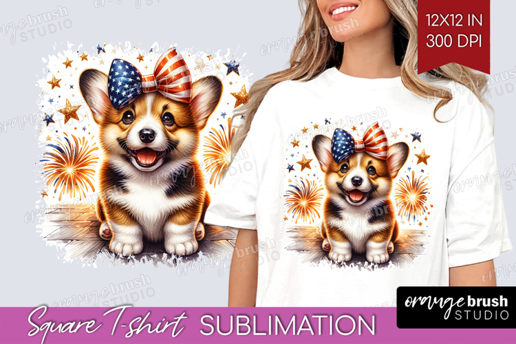 Corgi Dog Square Tshirt Background Patriotic Dog PNG