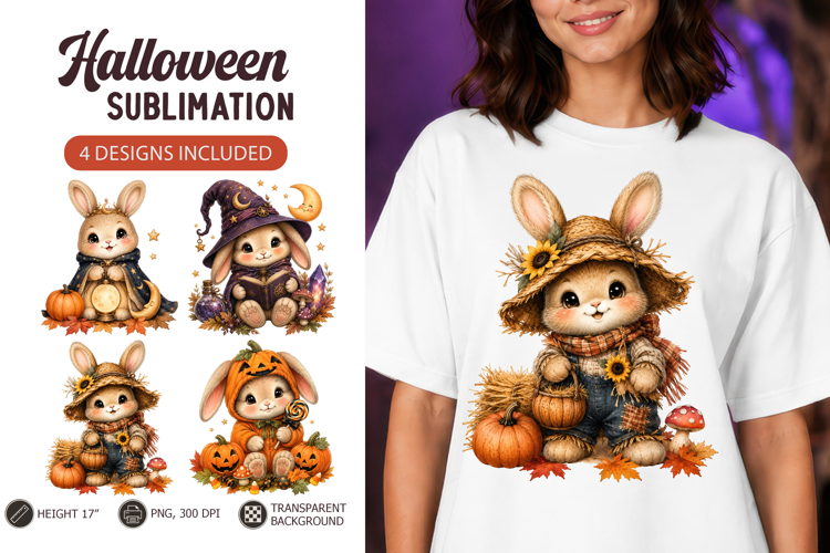 Cute Autumn Halloween Bunny Sublimation Baby animals