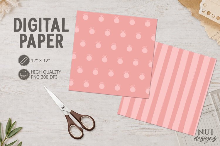 Pink Christmas Bauble and Stripe Papers Christmas paper example image 1