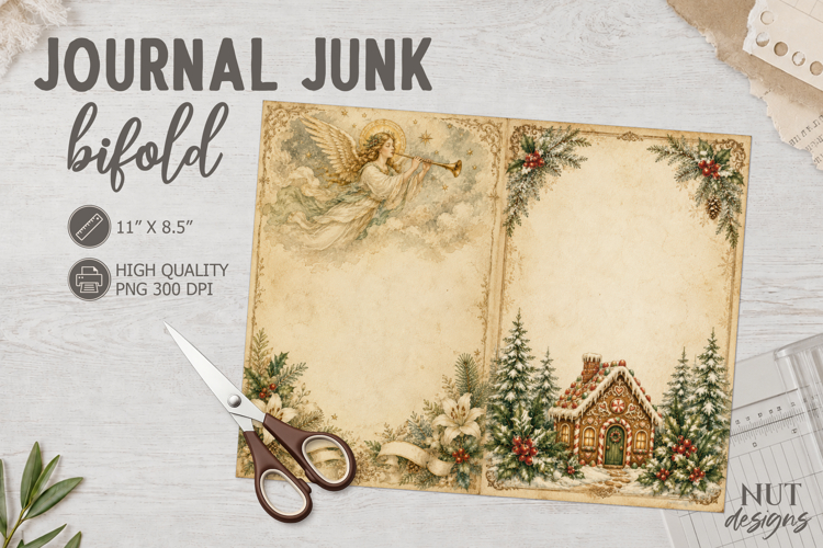 Vintage Christmas Journal junk Angel gingerbread house example image 1