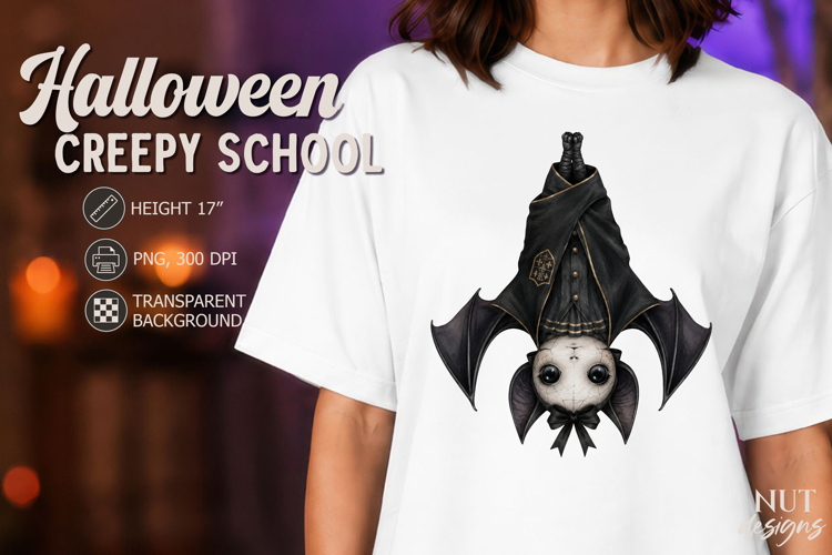 Creepy School Bat in vintage school uniform Gothic Halloween