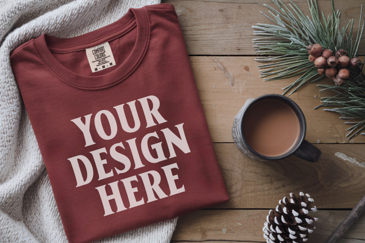 Crimson Comfort Colors 1717 Christmas Folded T-Shirt Mockup