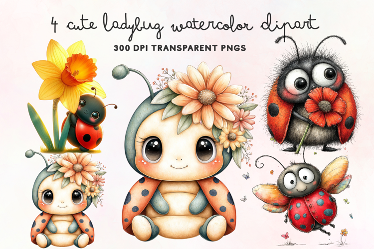 Cute Ladybug Watercolor Clipart PNG