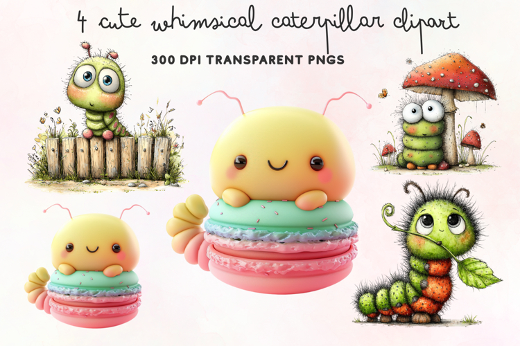 Cute Whimsical Caterpillar Clipart PNG example image 1