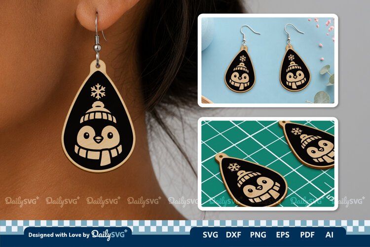 Cute Winter Animal Earring SVG | Laser Cut Jewelry example image 1
