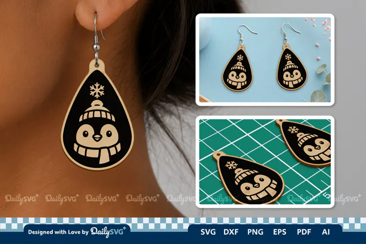 Cute Winter Animal Earring SVG | Laser Cut Jewelry