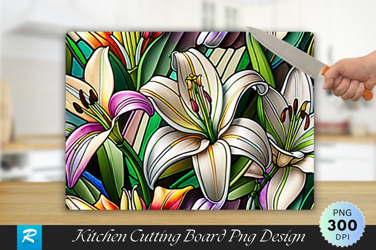 Lily Flowers Stained Cutting Board Sublimation Design example image 1