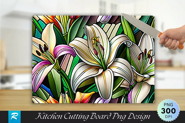 Lily Flowers Stained Cutting Board Sublimation Design
