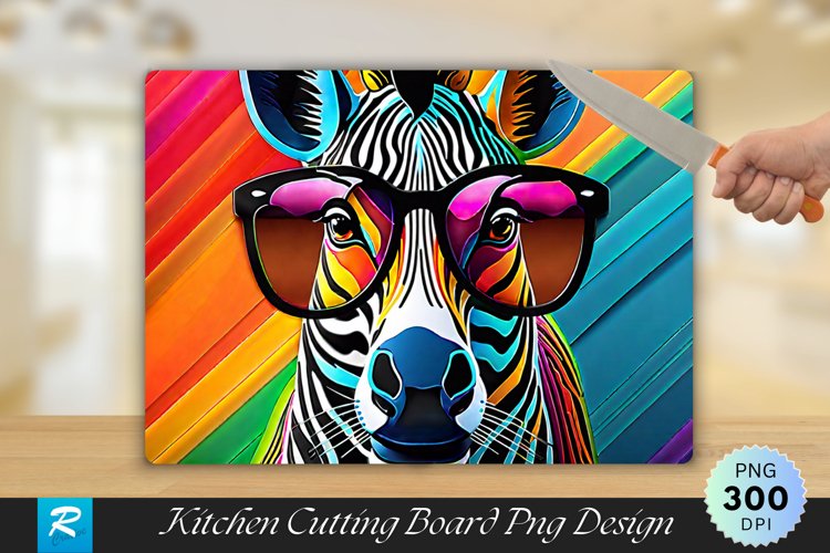 Colorful Zebra Cutting Board Sublimation Design example image 1