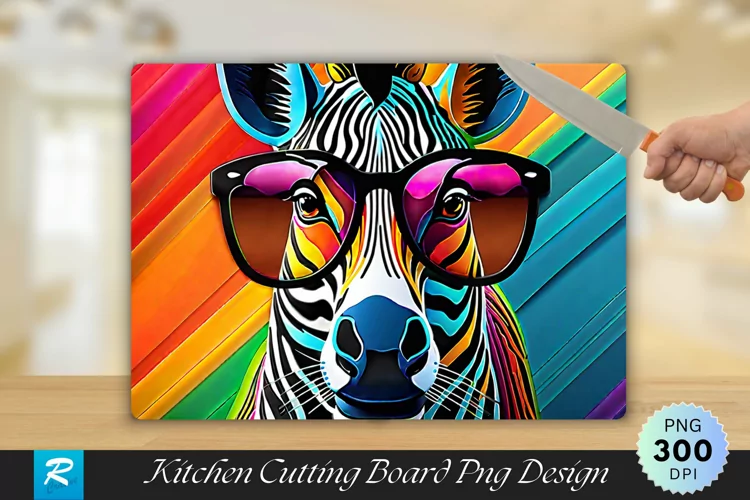 Colorful Zebra Cutting Board Sublimation Design