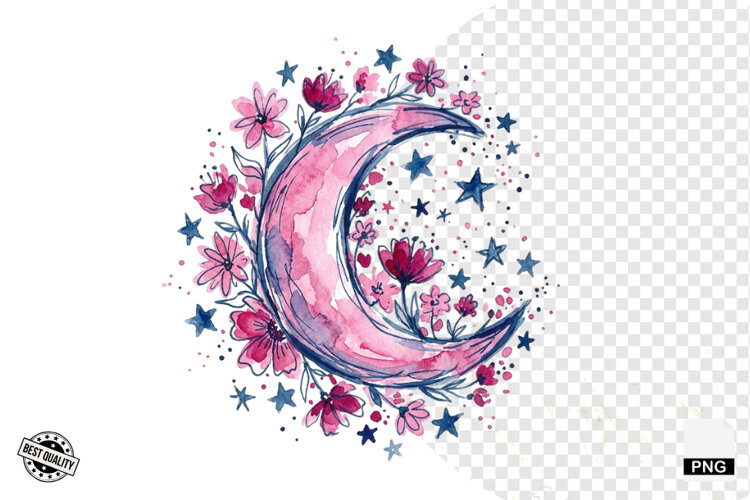 Watercolor Moonlit Meadow Clipart example image 1