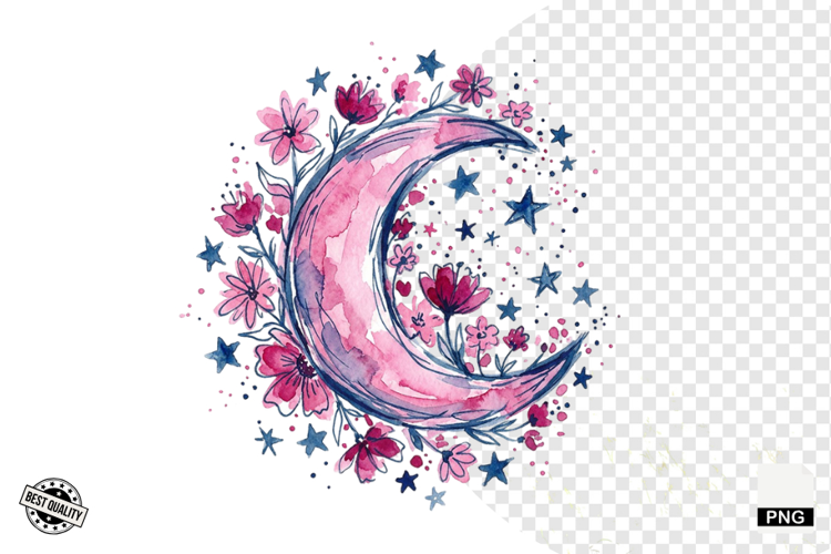 Watercolor Moonlit Meadow Clipart