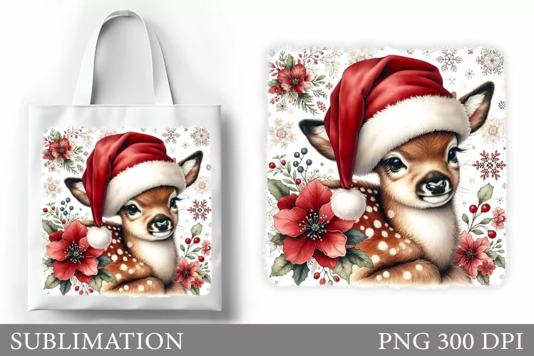 Christmas Deer Tote Bag. Christmas Tote Bag Sublimation