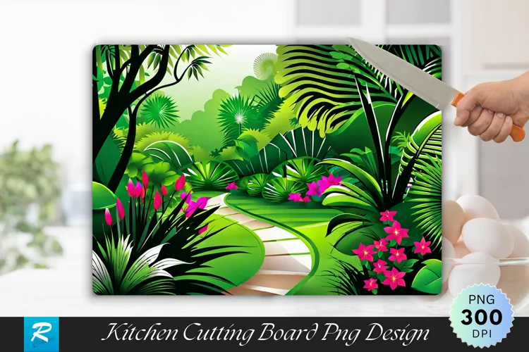Lush Green Garden Cutting Board Sublimation Design