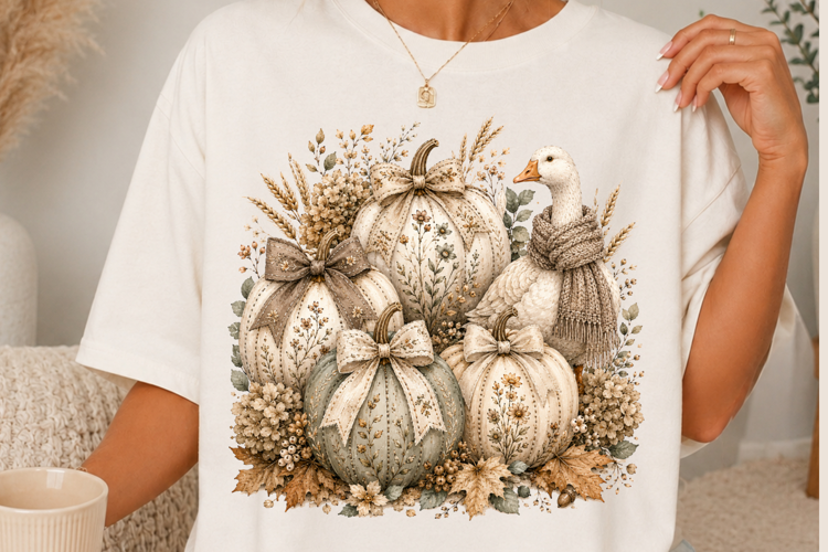 Boho Fall Goose Pumpkin Floral Autumn Sublimation SVG