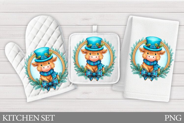 Christmas Cow Oven Mitt Design. Christmas Cow Kitchen Towel example image 1