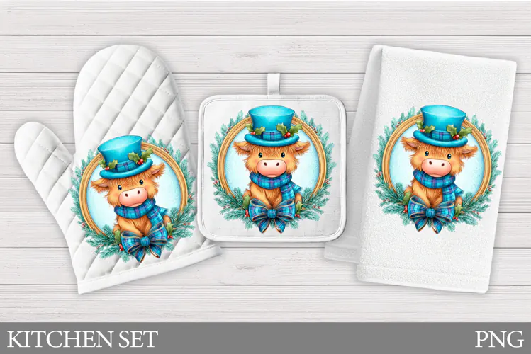 Christmas Cow Oven Mitt Design. Christmas Cow Kitchen Towel