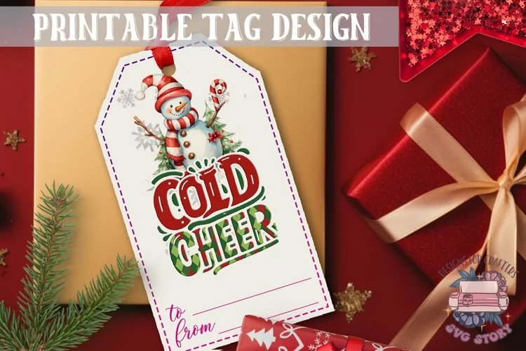 Watercolor Christmas Gift Tag Cold Cheer Ornaments PNG