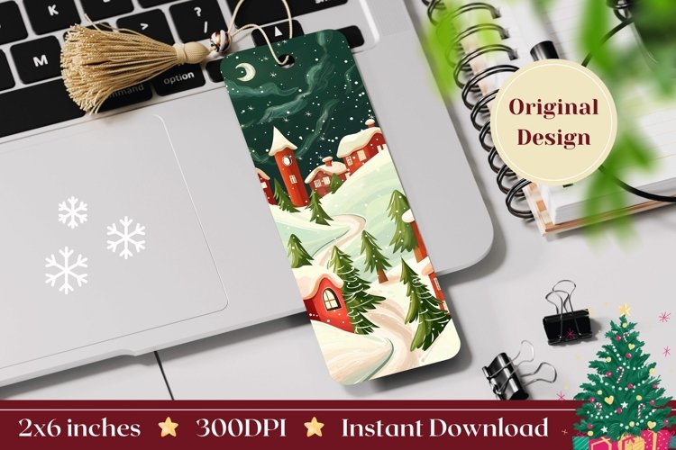 Christmas Bookmark Printable, Village Bookmark Template