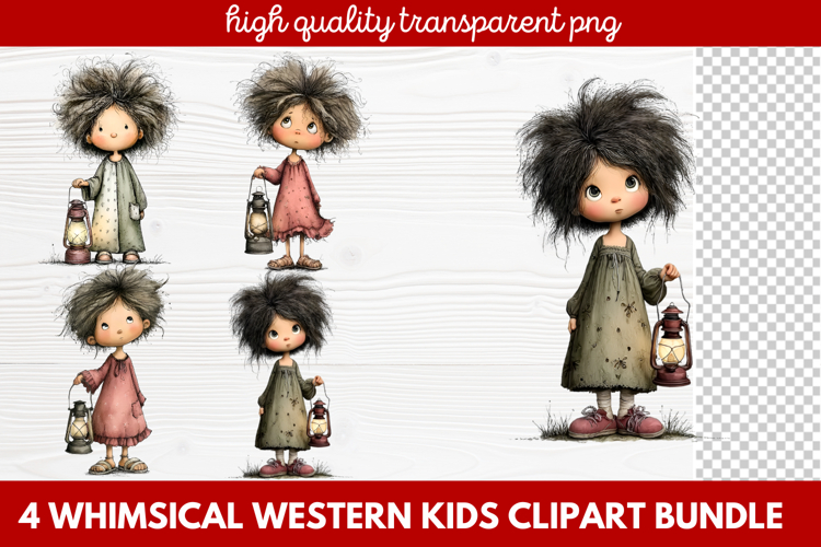 4 Whimsical Western Kids Clipart | Cute Cowboy   Cowgirl PNG
