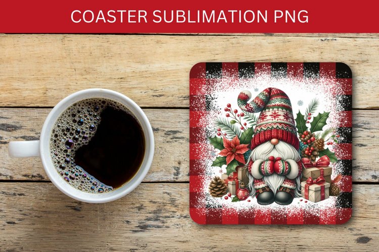 square coaster - plaid christmas gnome