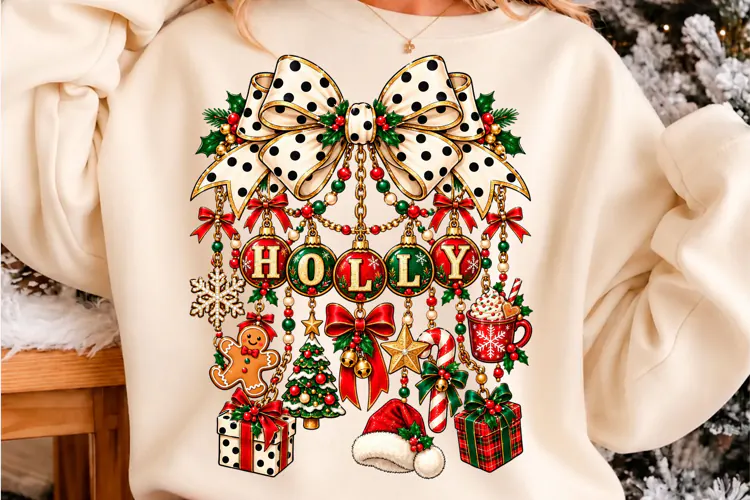 Holly Christmas Charm Bow PNG Christmas T-shirt design