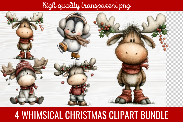 4 Whimsical Christmas Clipart | Cute Festive Holiday PNG