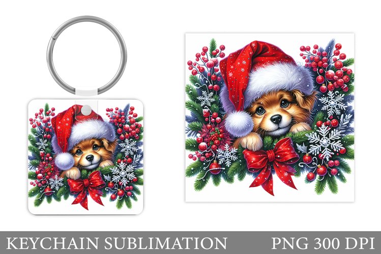 Christmas Dog Keychain. Christmas Keychain Sublimation example image 1