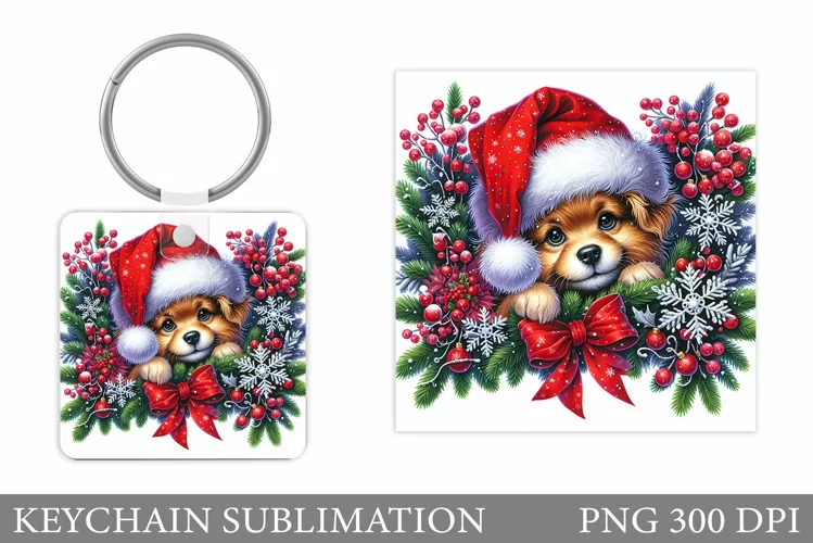 Christmas Dog Keychain. Christmas Keychain Sublimation