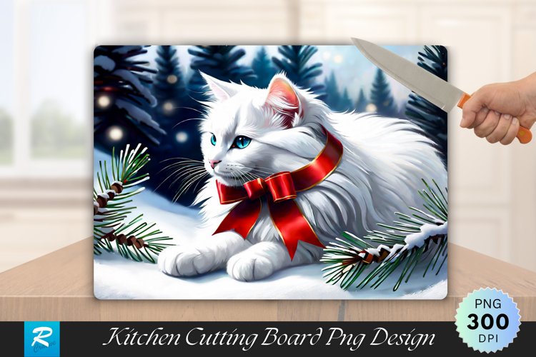 Ginger Kitten Snowy Hill with Christmas Stars Cutting Board example image 1