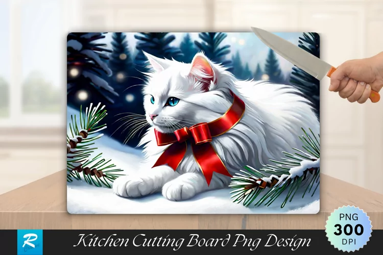 Ginger Kitten Snowy Hill with Christmas Stars Cutting Board