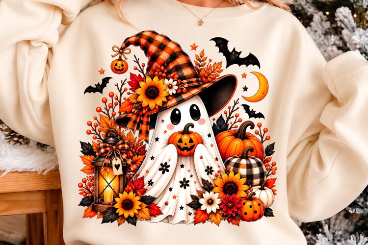 Autumn Witch Ghost Halloween Shirt Sublimation Png example image 1