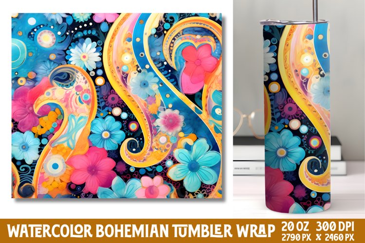 Seamless Watercolor Bohemian Tumbler Wrap