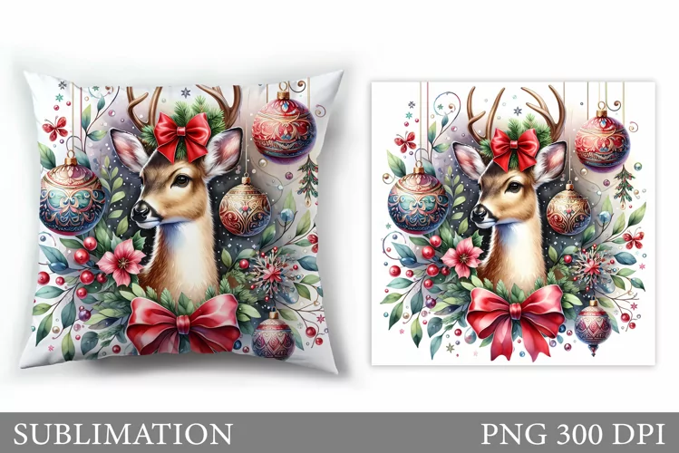 Christmas Deer Pillow Sublimation. Christmas Pillow Design