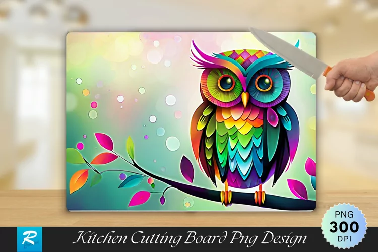 Colorful Owl Cutting Board Sublimation Design
