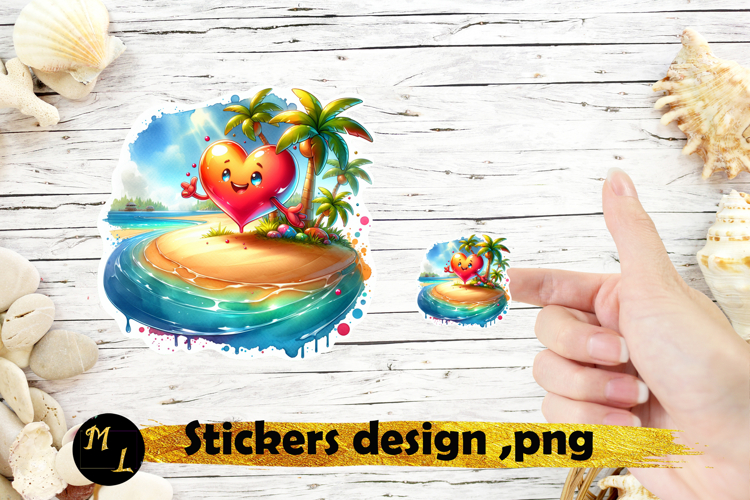 Beach stickers png ,happy heart stickers, summer stickers