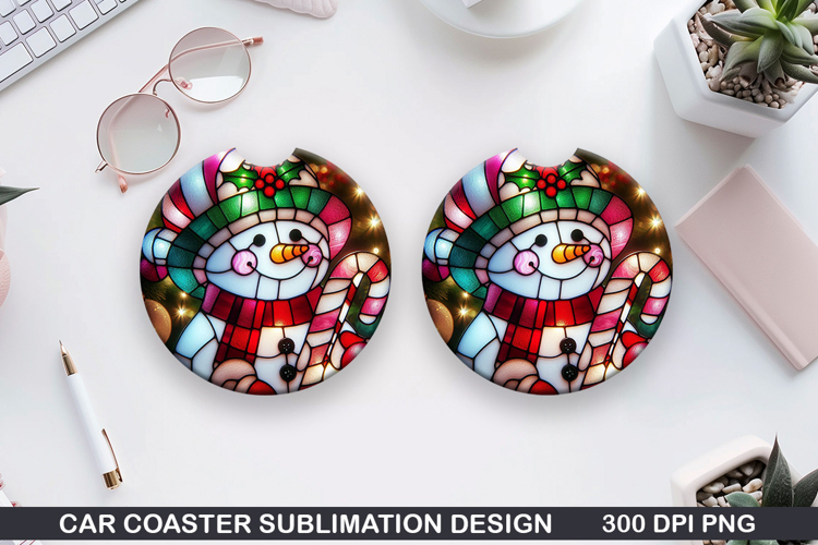 Snowman Car Coaster Sublimation|Christmas Coaster PNG Design