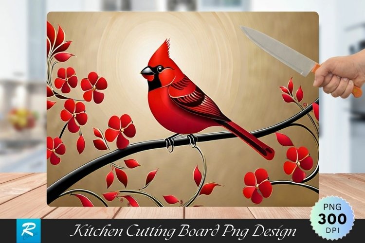 Red Bird Cutting Board Sublimation Design example image 1