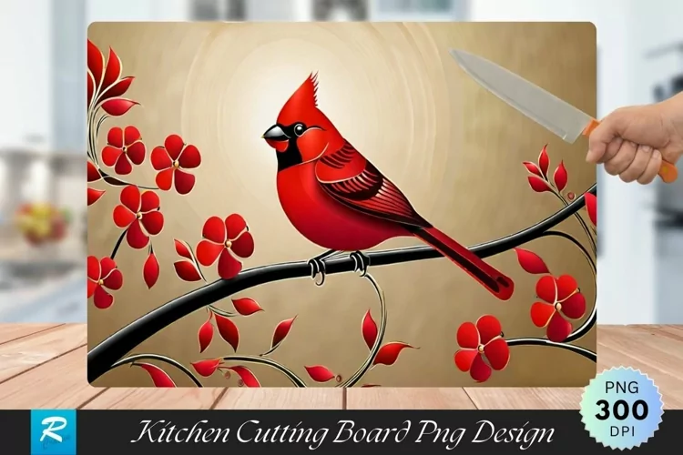 Red Bird Cutting Board Sublimation Design