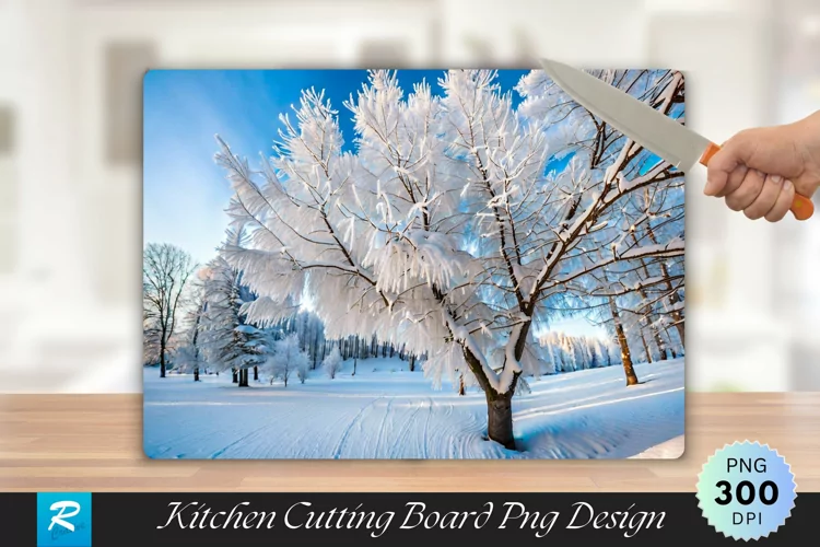 Freezy Trees Snow Cutting Board Sublimation Design