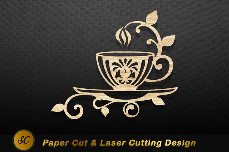 Ornate teacup design wood cutout floral Laser Cut Files