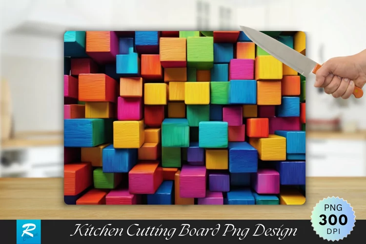 3D Colorful Boxes Cutting Board Sublimation Design