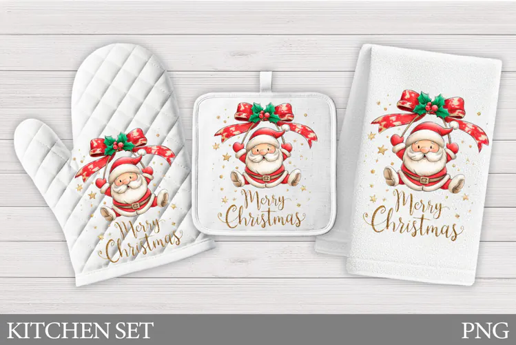 Santa Claus Oven Mitt Sublimation. Santa Claus Kitchen Towel