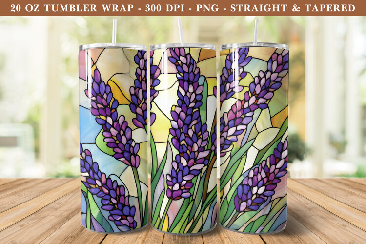 Stained Glass Lavender Flower Tumbler Wrap | 20 oz tumbler example image 1