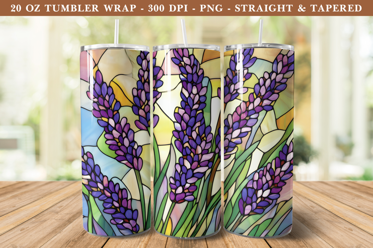 Stained Glass Lavender Flower Tumbler Wrap | 20 oz tumbler