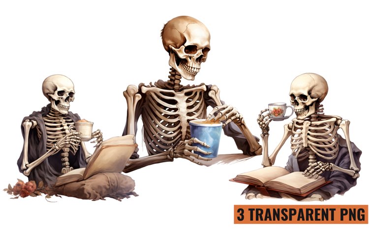 Watercolor Skeleton Coffee Sublimation, PNG